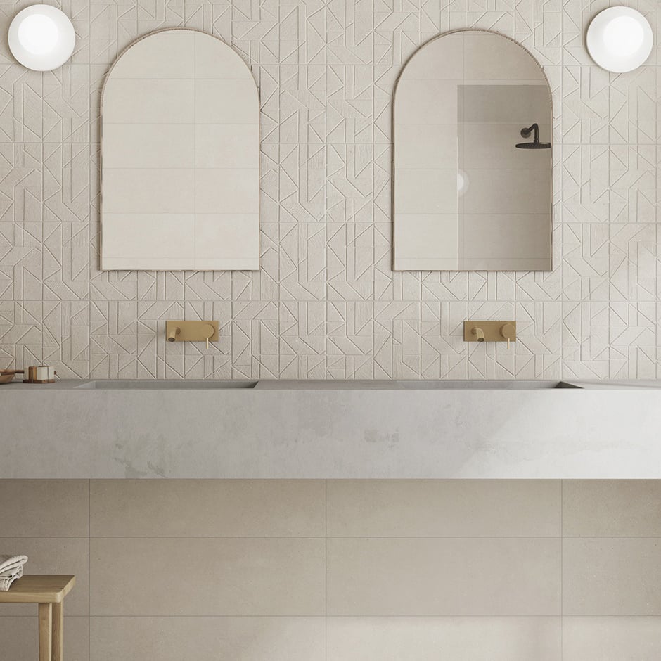Gravier Cream badkamer keramische betonlook tegel