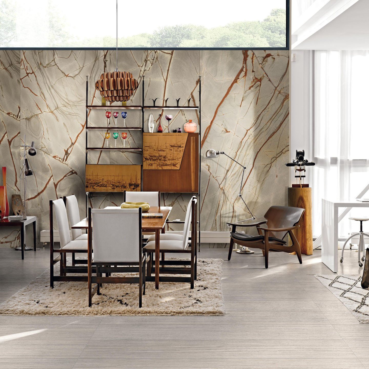 Umore Rain Forest en Plank 04 Eetkamer marmerlook tegels