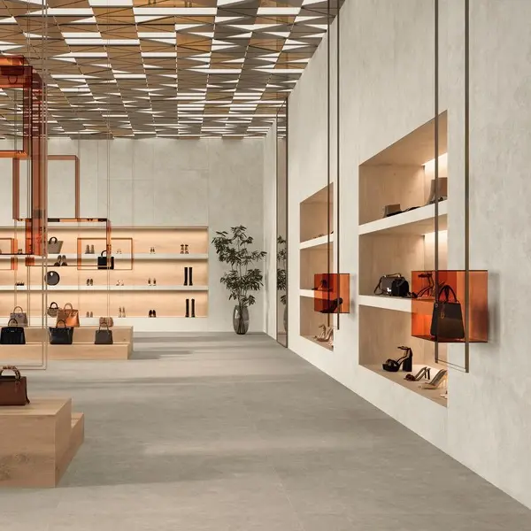 Cava Crete en Bone Toonzaal keramische stonelook tegel