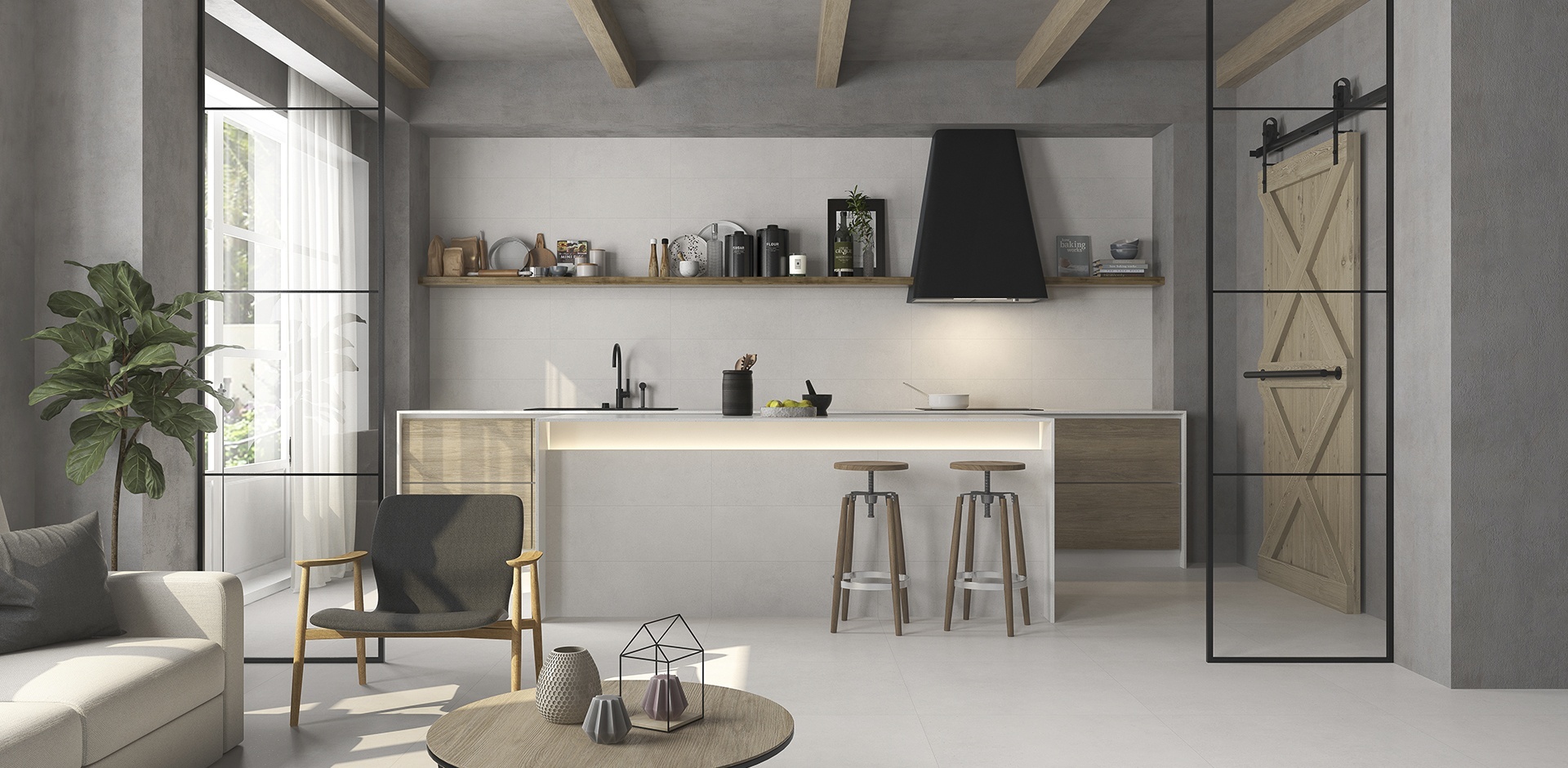 Gravier Cream Keuken keramische betonlook tegel