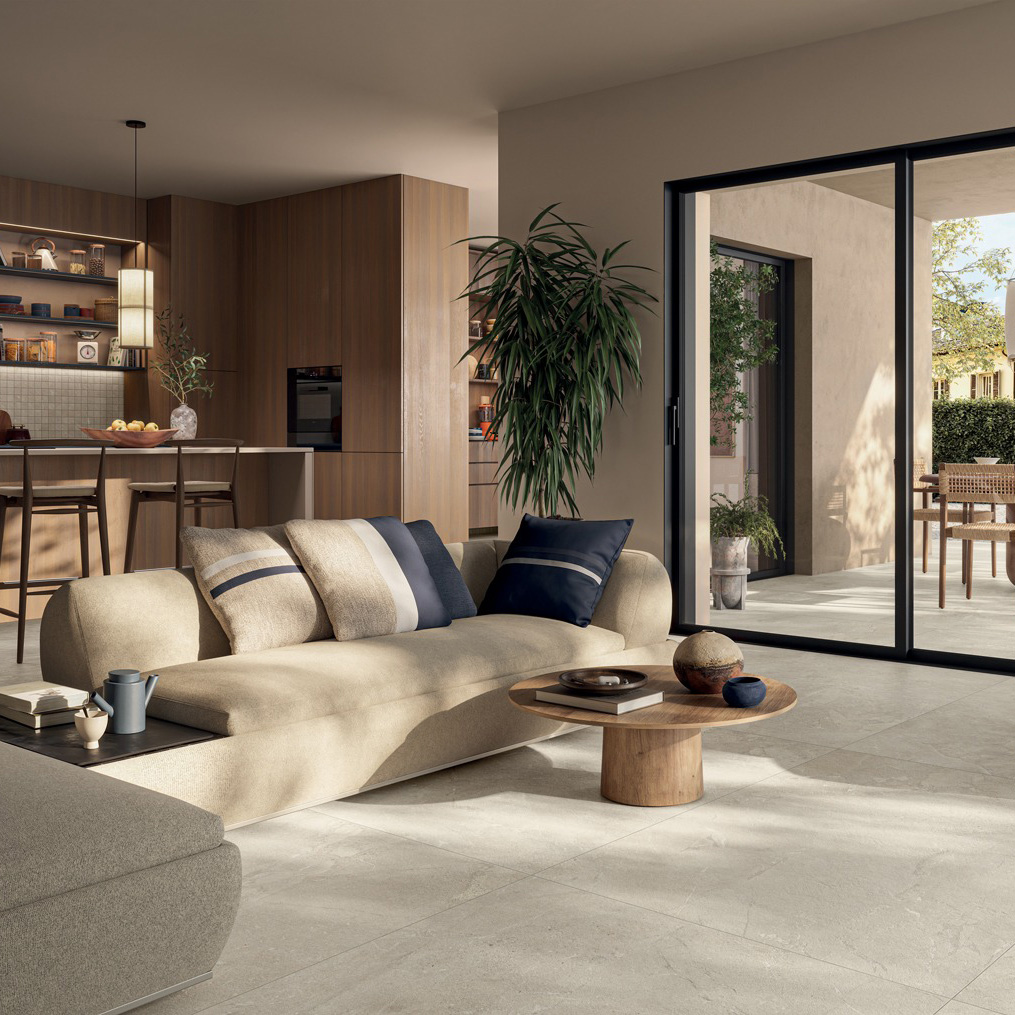 Laurentia Bright Woonkamer en terras keramische stonelook tegel