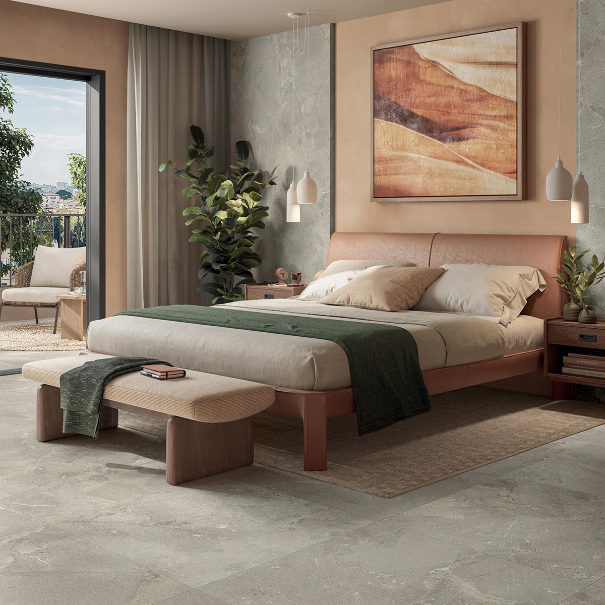 Laurentia Ground slaapkamer wand en vloer keramische stonelook tegel