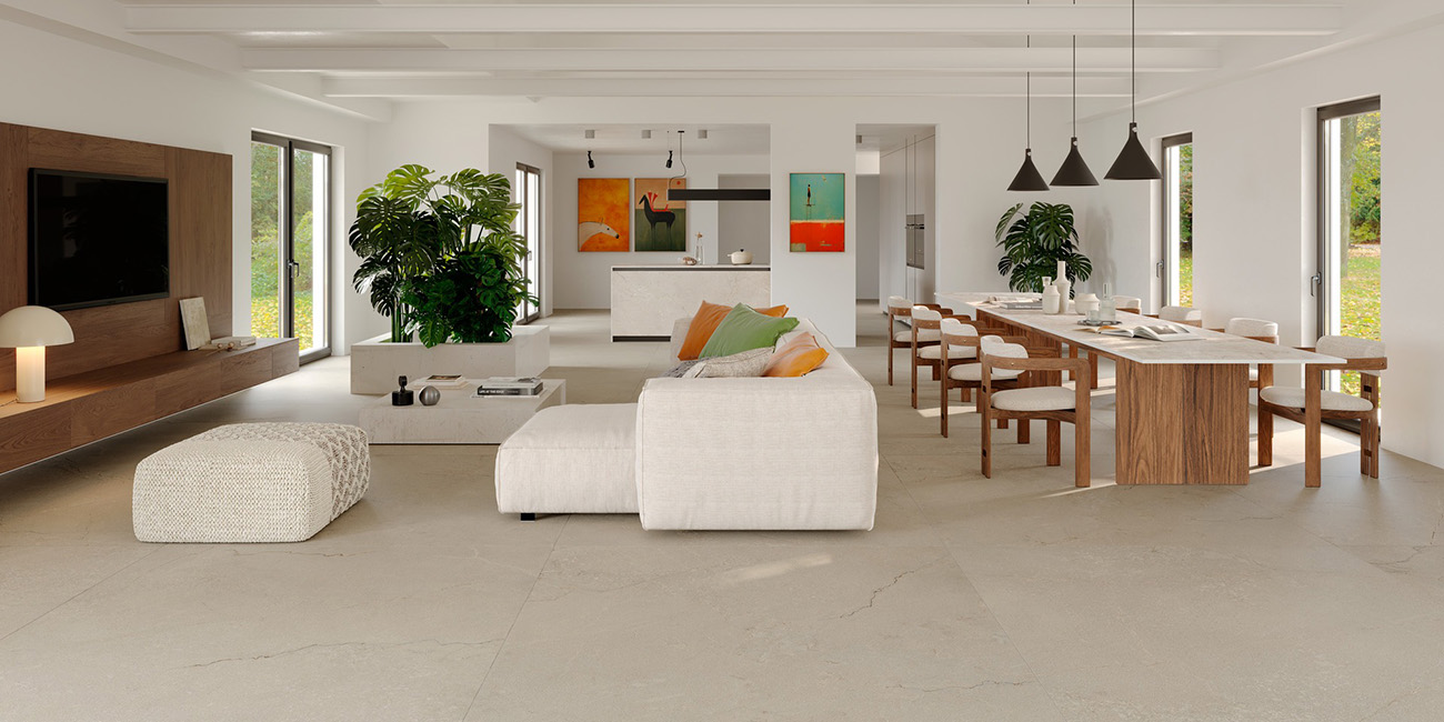 Meditara Grigio Woonkamer Keramische natuursteenlook