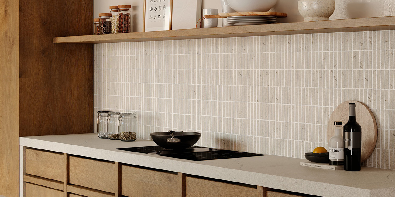 Meditara Grigio en Grigio mosaico stick Stonelook tegel keramisch