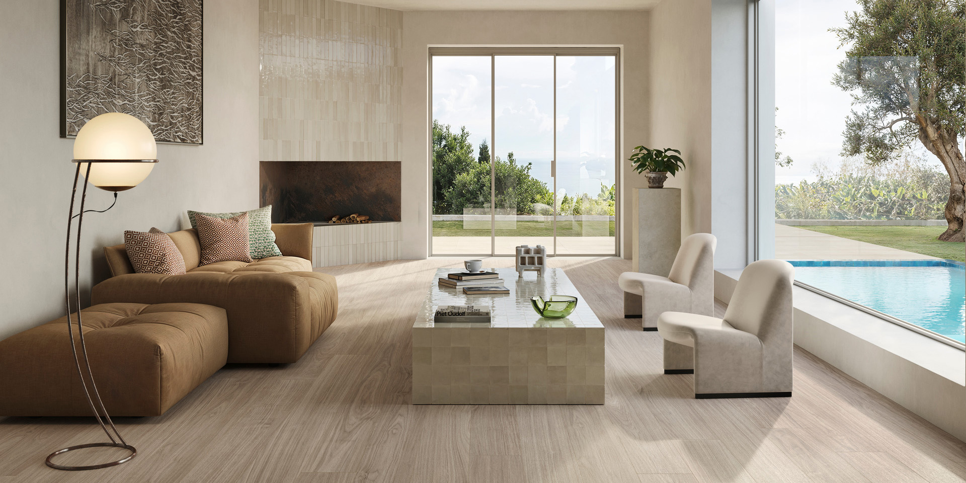 Nobilis Whitewashed woonkamer keramische houtlook tegel