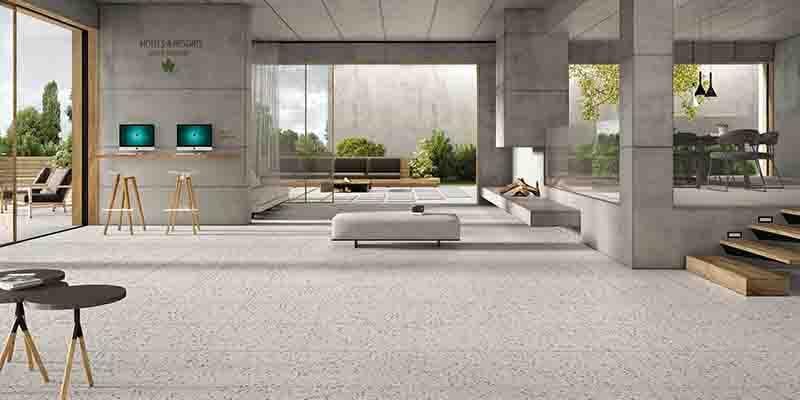 Concept Grey Leefruimte Terrazzolook Keramische Tegels