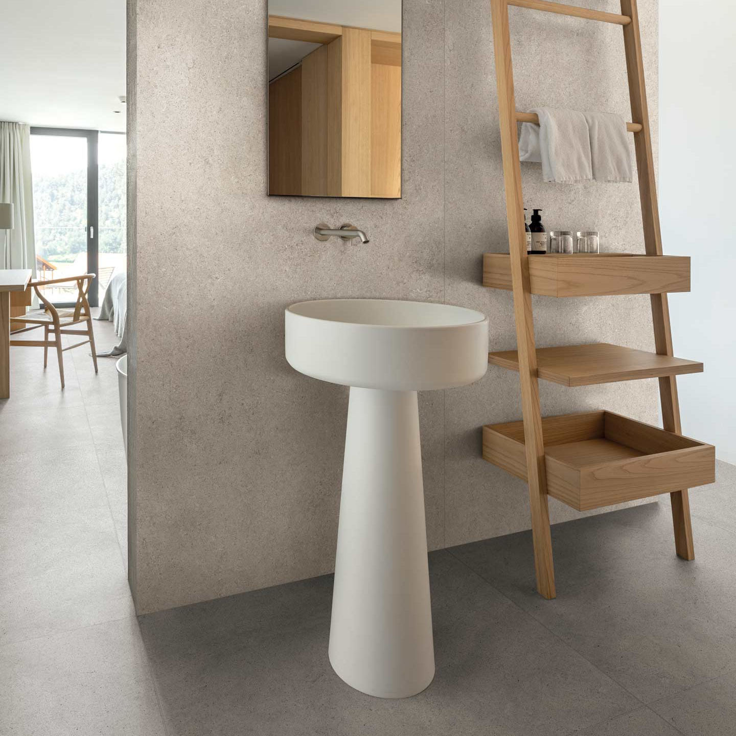 Sensi White Fossil en Taupe Sand Badkamer