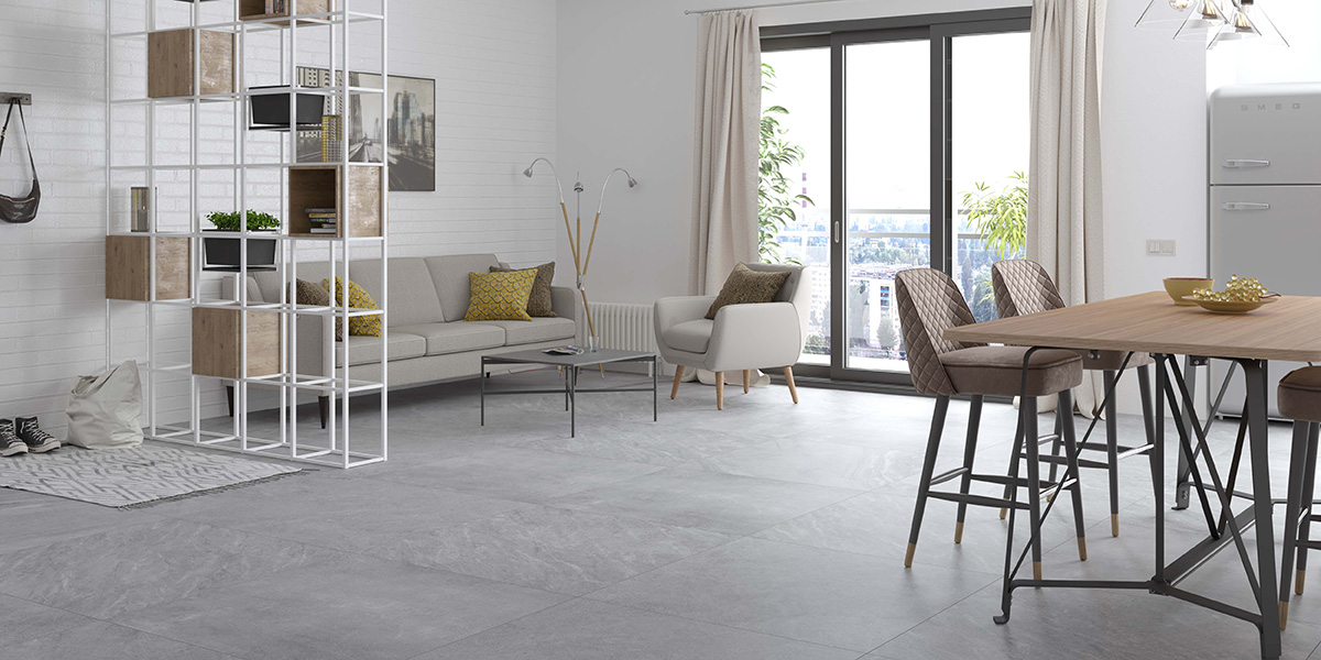 Valley Grey Woonkamer en eetkamer keramische stonelook tegel