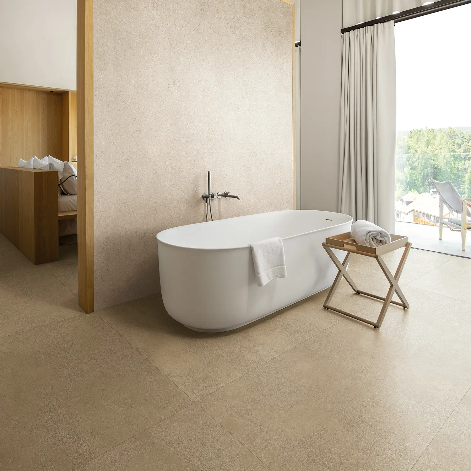 Sensi White Fossil & Taupe Sand En Suite Badkamer keramische stonelook tegel