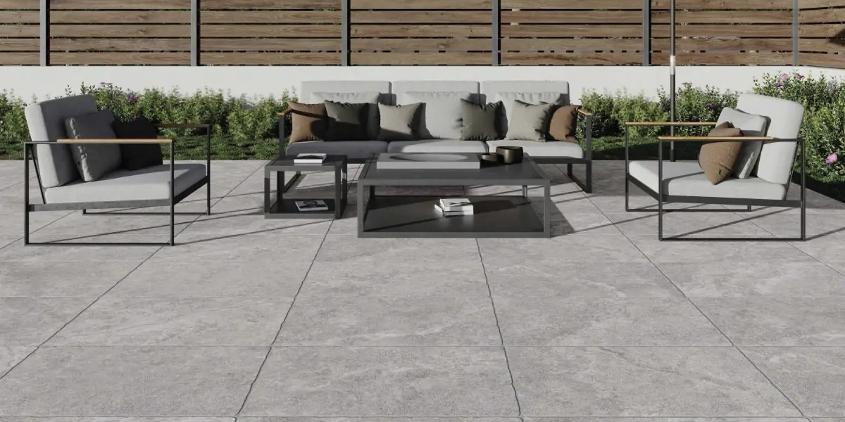 Storia Grey Terras keramische stonelook tegels