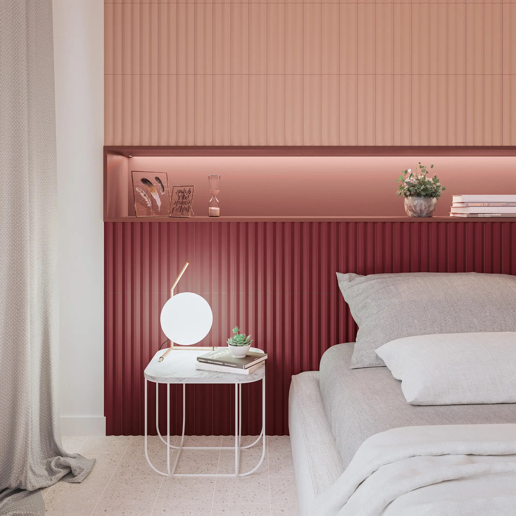 Stripes Cotto en Garnet Slaapkamer relief wandtegel