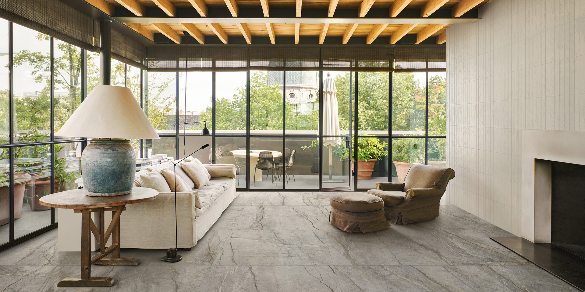 Striscia Grey Woonkamer keramische marmerlook tegel