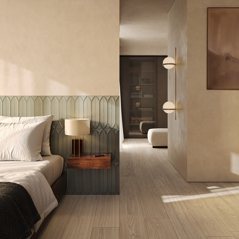 Walnut Whitewashed slaapkamer keramische houtlook tegel