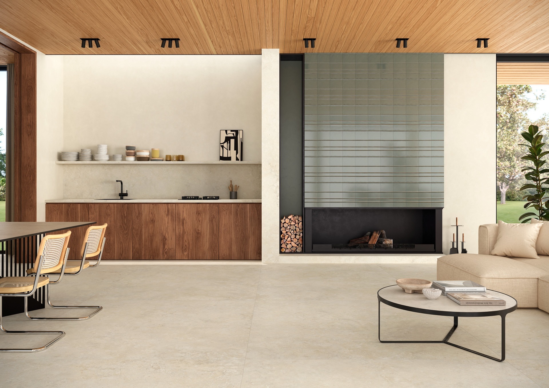 Adriana Beige woonkamer en eetkamer keramische natuursteenlook tegel